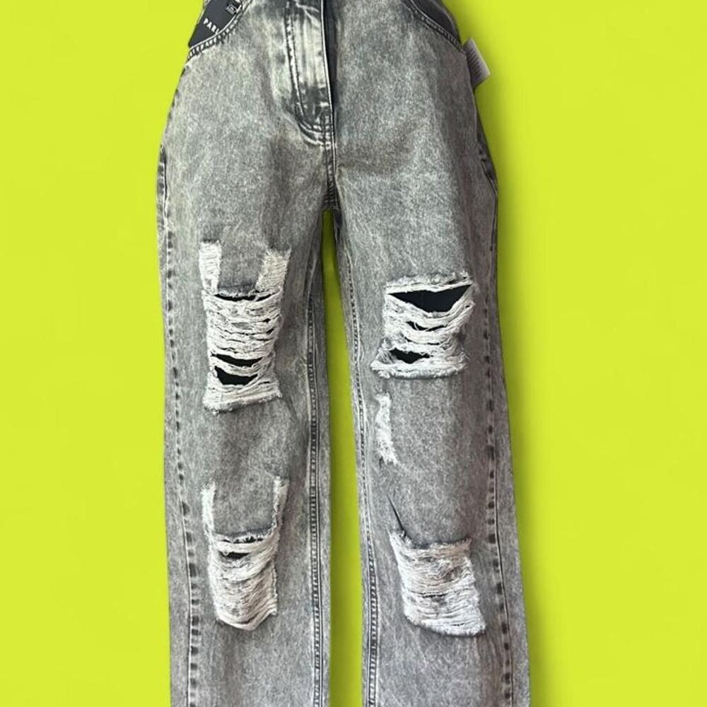 Parisian Gray Acid Wash Distressed Ripped Jeans Y2K NWT